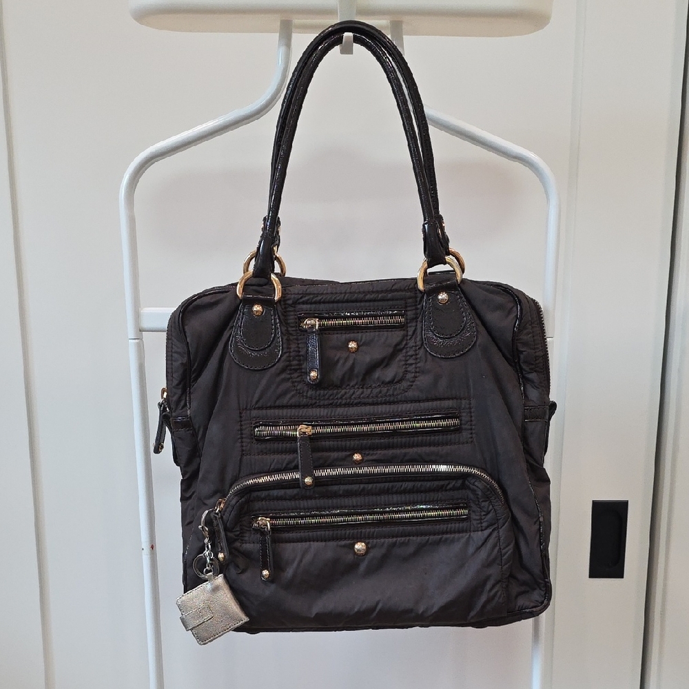 Tod's Dark Brown Nylon Shoulder Bag with Gold Details